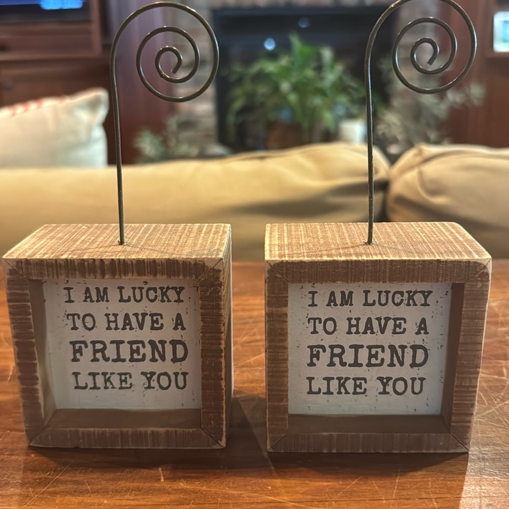 NWT Primitives By Kathy 2 Wood Lucky To Have A Friend Like You Photo Place card